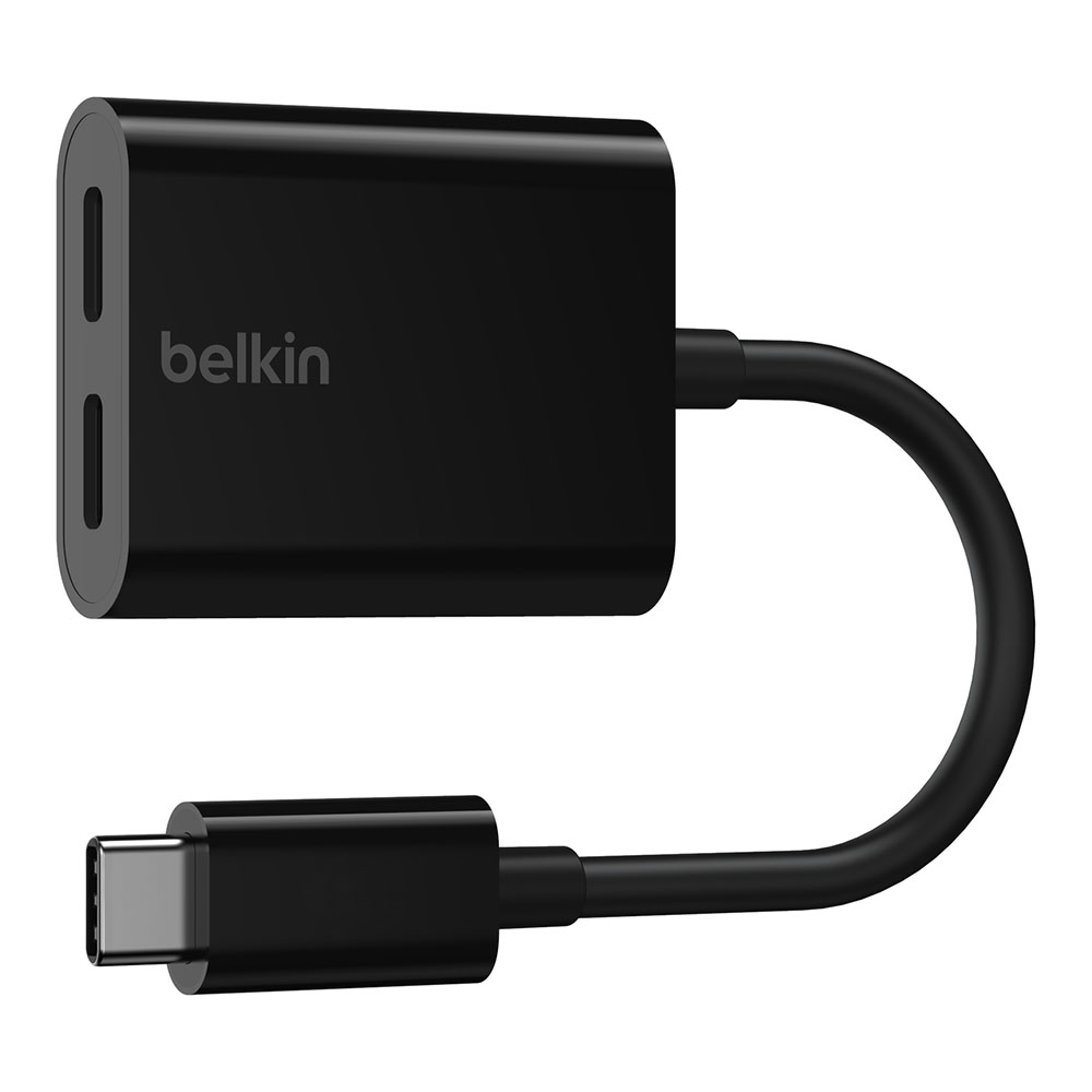 ADAPTER (อุปกรณ์แปลงสัญญาณ) BELKIN ROCKSTAR USB-C AUDIO + CHARGE ADAPTER (BLACK) (F7U081BTBLK)