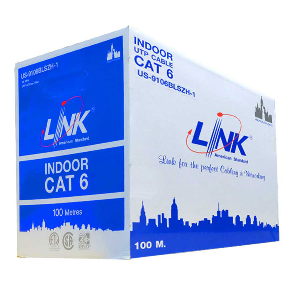 LAN CABLE (สายแลน) LINK US-9106BLSZH-1 CAT 6 UTP ENHANCED (250MHZ) CMR 23 AWG (100 M./BOX.) BLUE