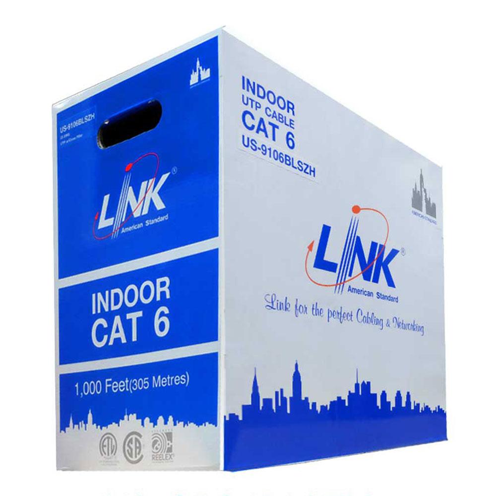 LAN CABLE (สายแลน) LINK US-9106BLSZH CAT 6 UTP ENHANCED (250MHZ) CMR 23 AWG (305 M./BOX.) BLUE