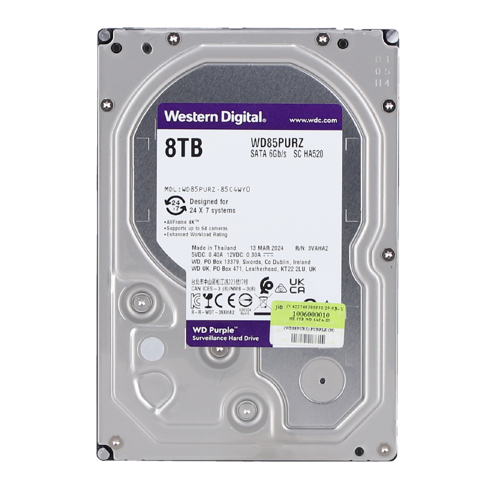 8 TB 3.5 INCH HDD (ฮาร์ดดิสก์ 3.5 นิ้ว) WD PURPLE - SATA3 (WD85PURZ)