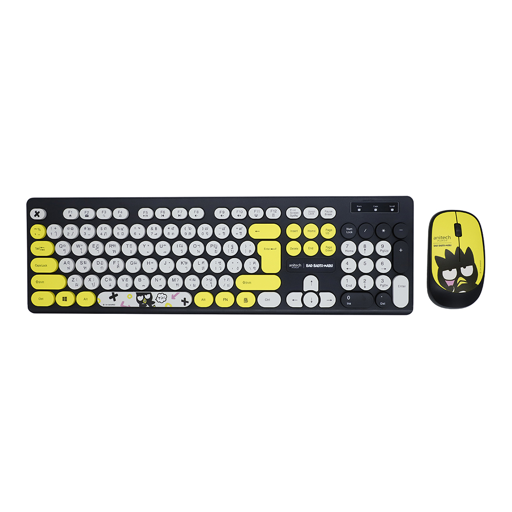 WIRELESS KEYBOARD & MOUSE (คีย์บอร์ดและเมาส์ไร้สาย) ANITECH X SANRIO XO-PA813-BK EN/TH - BLACK