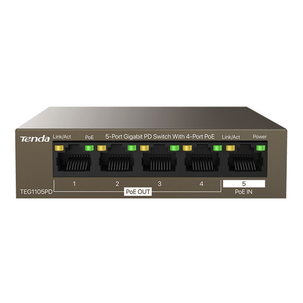 SWITCH (สวิตซ์) TENDA 5-PORT GIGABIT PD SWITCH WITH 4-PORT POE (TDA-TEG1105PD)