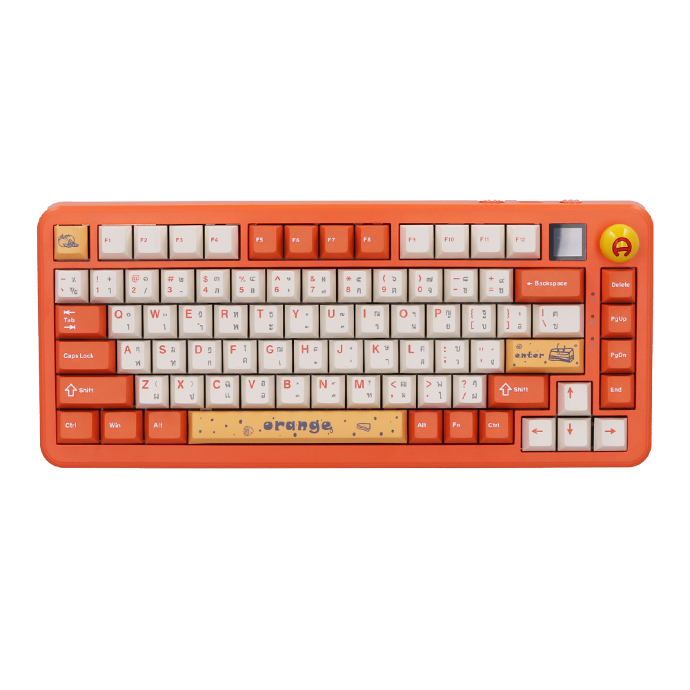 WIRELESS KEYBOARD (คีย์บอร์ดไร้สาย) AJAZZ AK820 MAX SCREEN VERSION (FOODIE) (ORANGE-WHITE-YELLOW) (AVOCADO SWITCH RGB EN/TH)