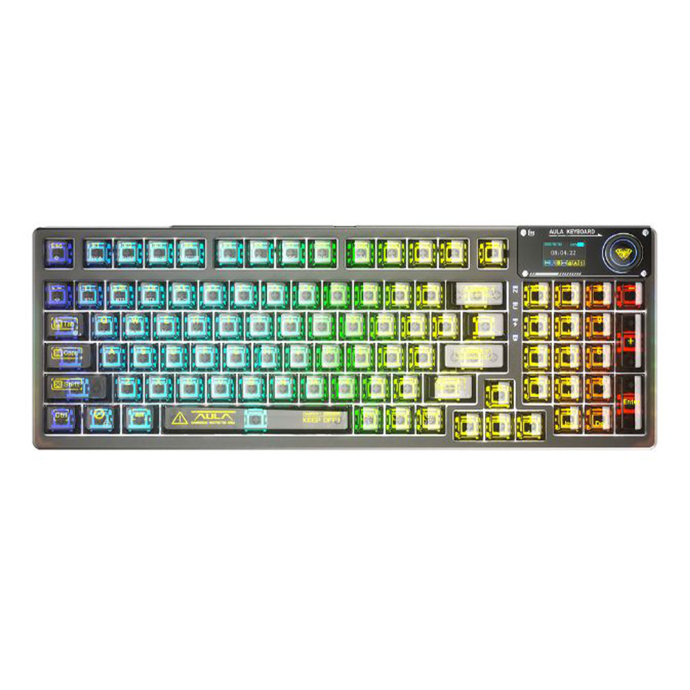 WIRELESS KEYBOARD (คีย์บอร์ดไร้สาย) AULA F98PRO GASKET MECHANICALl (BLACK) (WHITE SWITCH) (TH/EN)