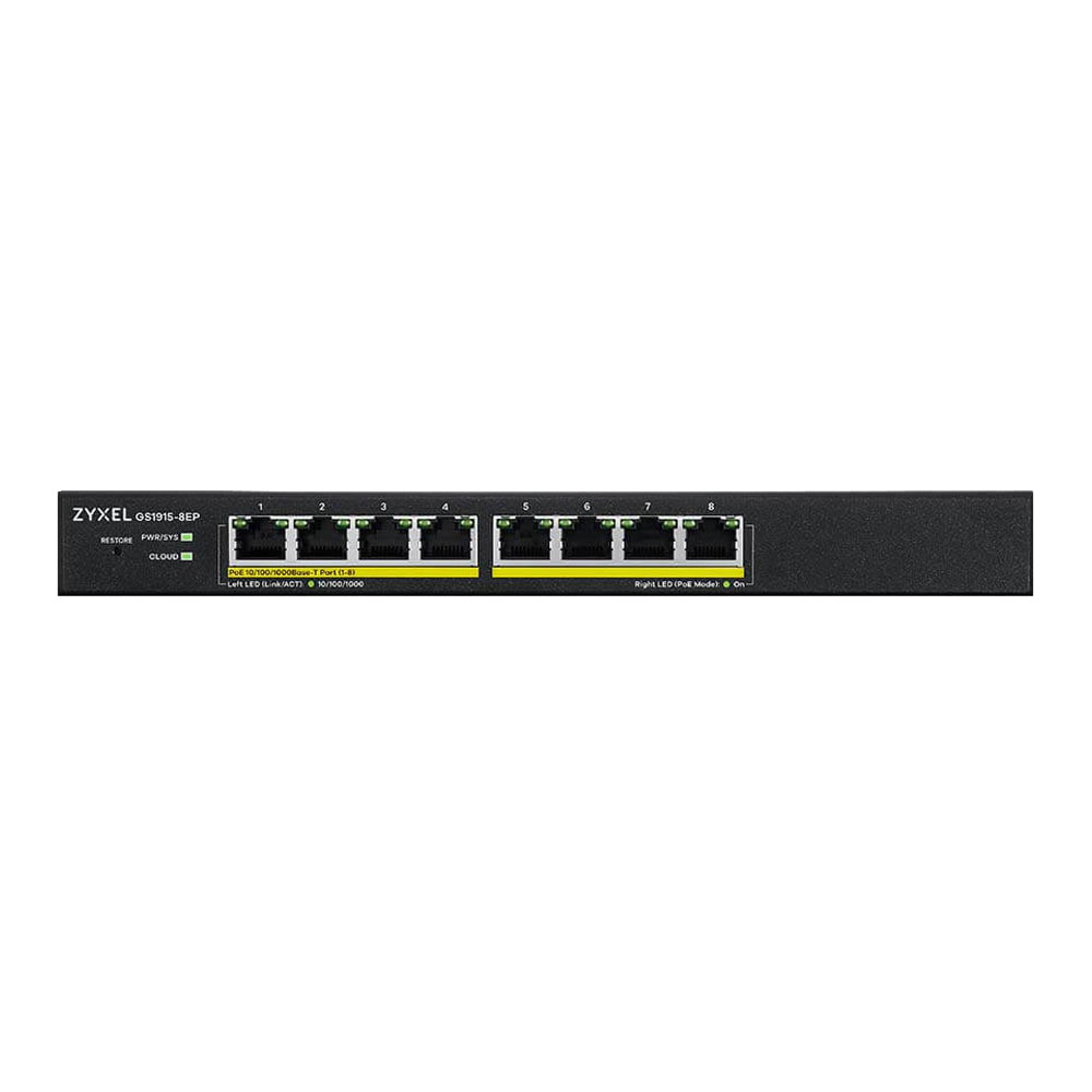 SWITCH (สวิตซ์) ZYXEL 8 PORTS POE POWER BUDGET 60W GBE SMART MANAGED (GS1915-8EP)