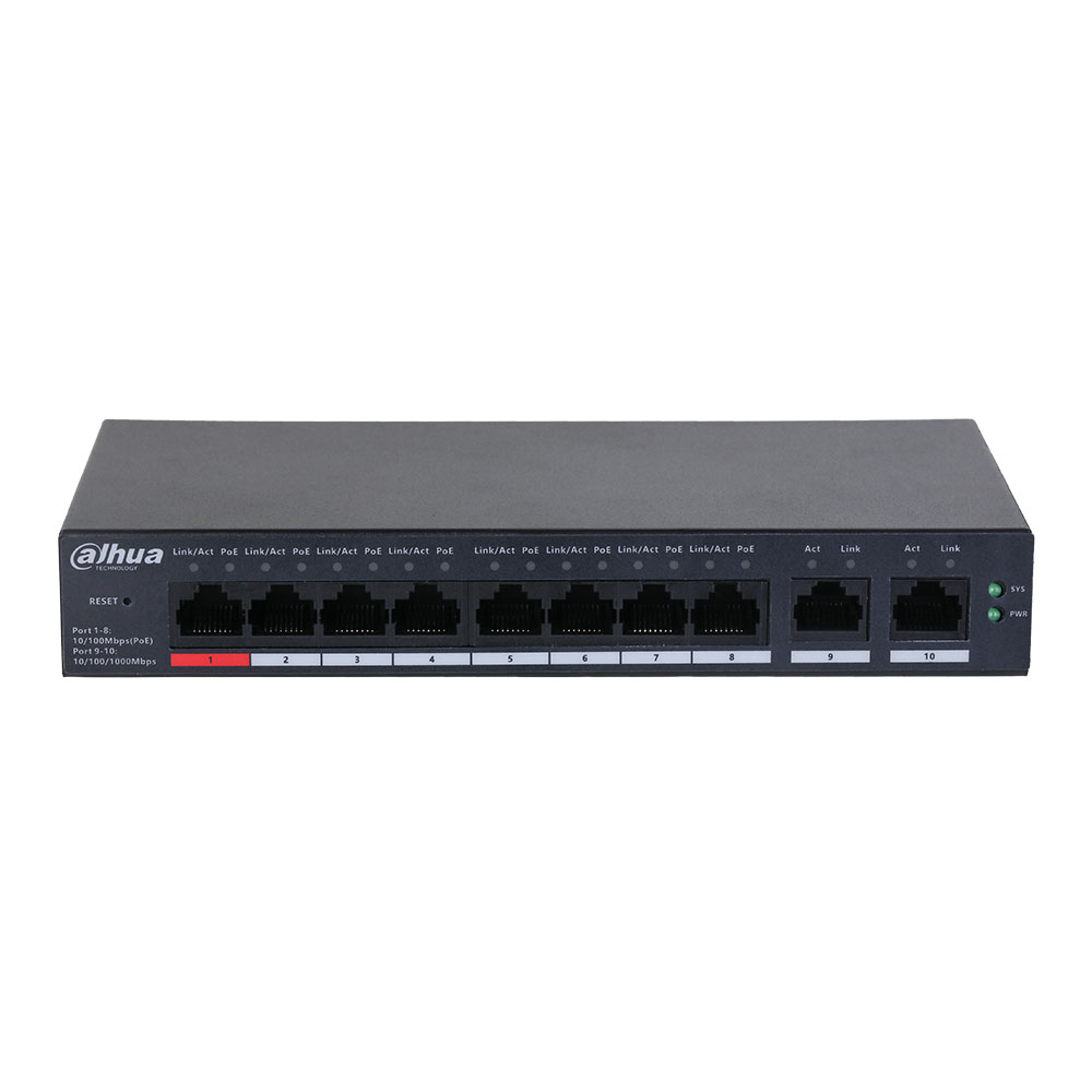 SWITCH (สวิตซ์) DAHUA SWITCH HUB 10-PORT CLOUD MANAGED DESKTOP SWITCH WITH 8-PORT POE (DH-CS4010-8ET-110)