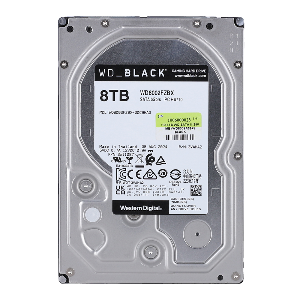 8 TB 3.5 INCH HDD (ฮาร์ดดิสก์ 3.5 นิ้ว) WD BLACK - 7200RPM SATA3 (WD8002FZBX)