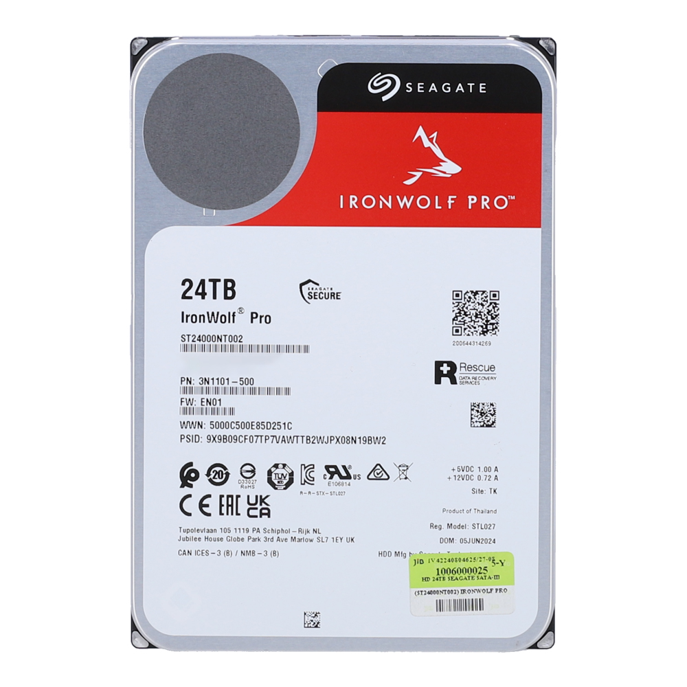 24 TB 3.5 INCH HDD (ฮาร์ดดิสก์ 3.5 นิ้ว) SEAGATE IRONWOLF PRO - 7200RPM SATA3 (ST24000NT002)