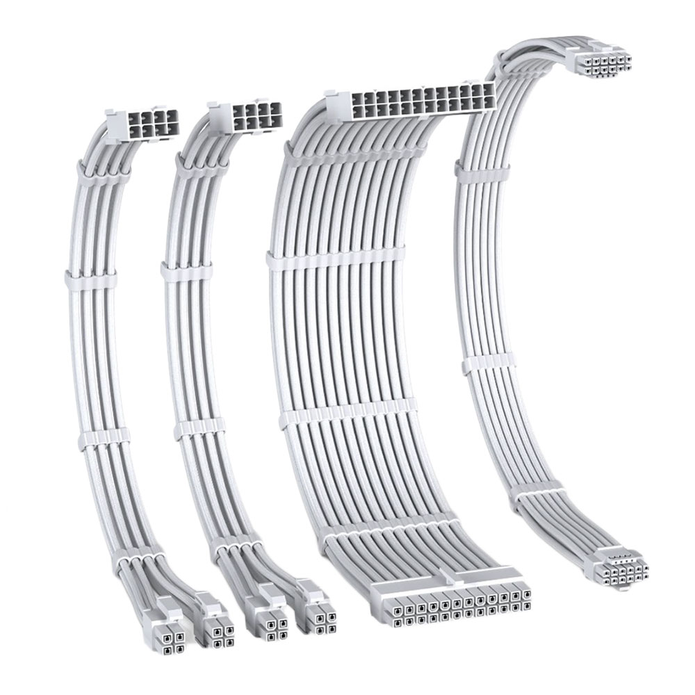 SLEEVED CABLE (สายถัก) EZDIY-FAB 16AWG PSU 12VHPWR M CABLE EXTENSION 4 CABLES  (WHITE) (EZDPI213-1)