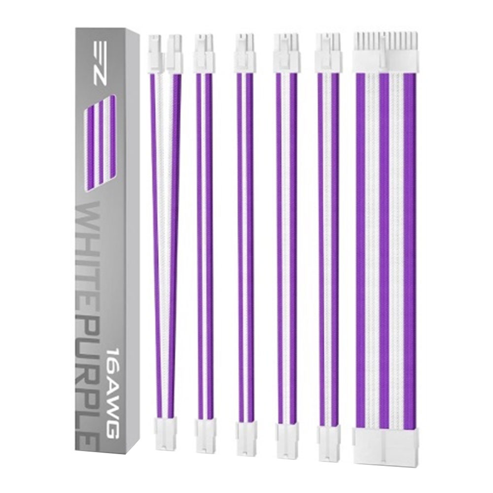 SLEEVED CABLE (สายถัก) EZDIY-FAB 16AWG PSU CABLE EXTENSION 6 CABLES (WHITE/PURPLE) (EZDPR036-3)