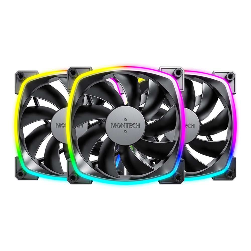 CASE FAN (พัดลมเคส) MONTECH AX120 PWM - 3 IN 1 PACK WITH FAN HUB (BLACK)