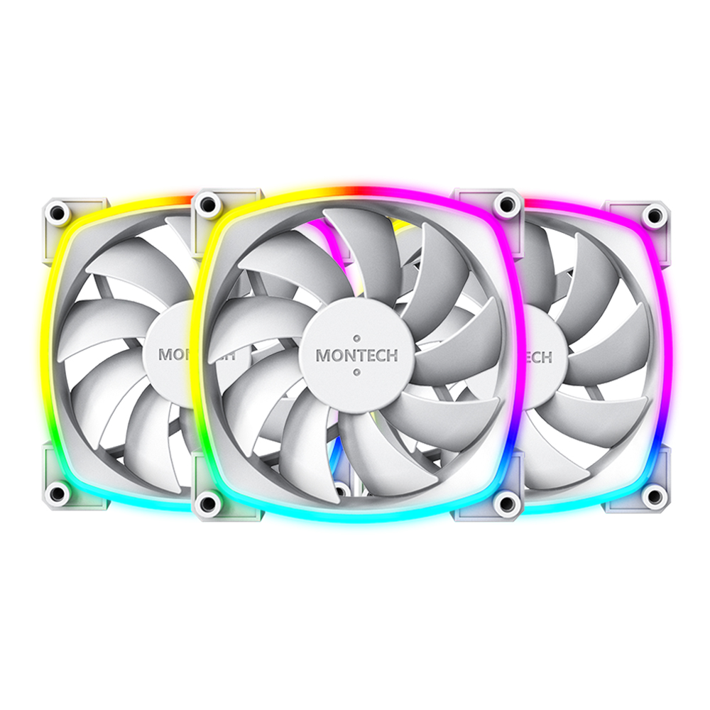 CASE FAN (พัดลมเคส) MONTECH AX120 PWM - 3 IN 1 PACK WITH FAN HUB (WHITE)