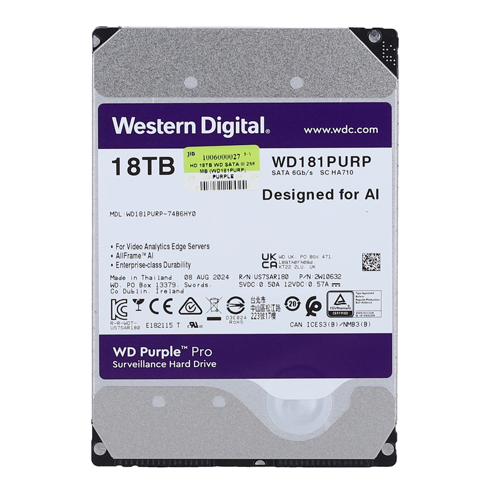 18 TB 3.5 INCH HDD (ฮาร์ดดิสก์ 3.5 นิ้ว) WD PURPLE PRO - 7200RPM SATA3 (WD181PURP)