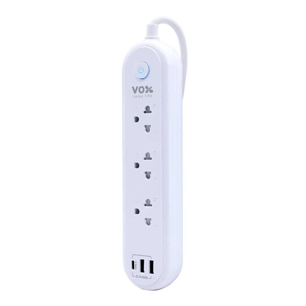 PLUG (ปลั๊กไฟ) VOX NOVA SERIES NL-121CP - 2 x OUTLET 1 x SWITCH 2 x USB-A 1 x USB-C 3M 2500W WHITE F5ST3-NLB1-2131
