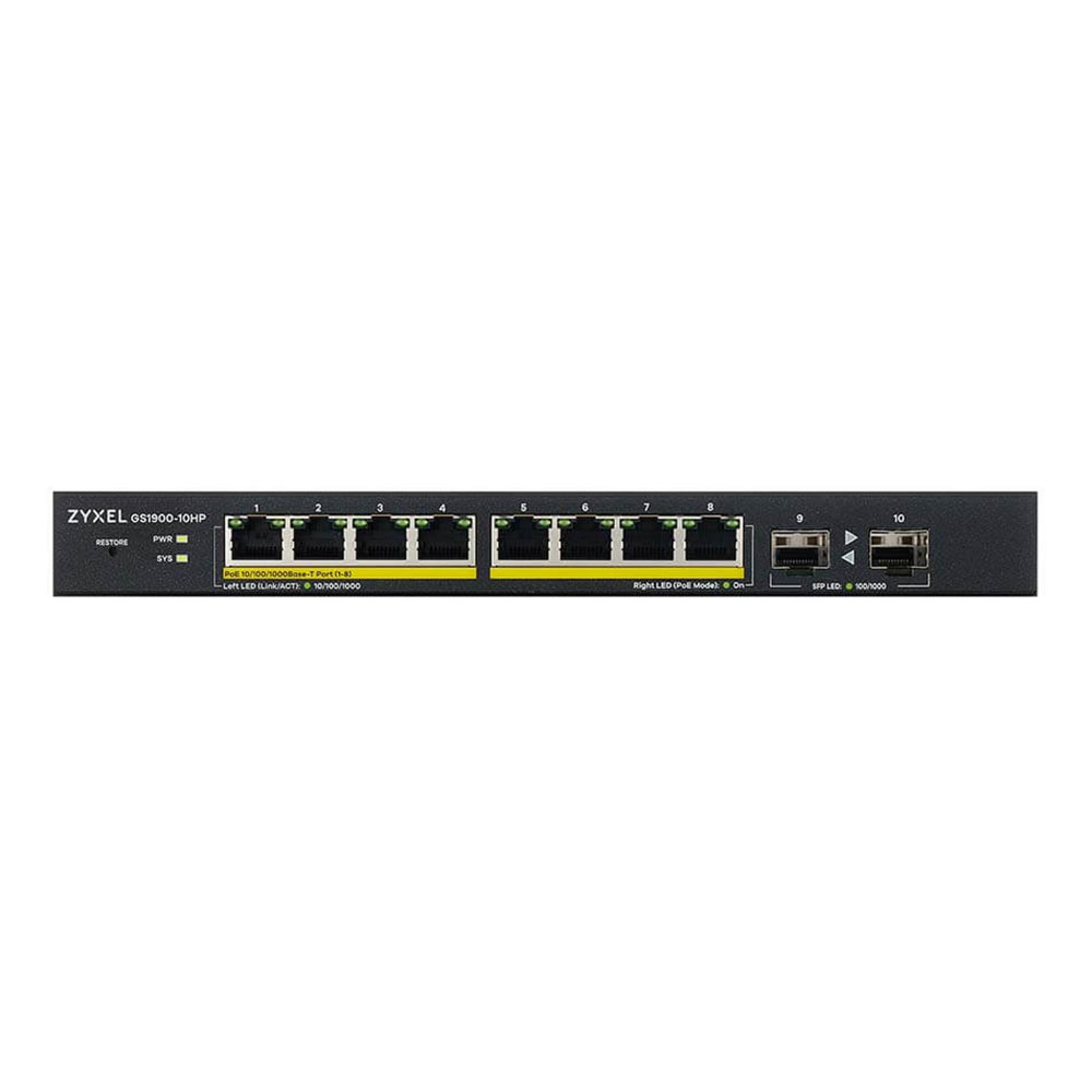 SWITCH (สวิตซ์) ZYXEL 8 PORTS +2SFP GS1900-10HP GIGABIT PORT SMART MANAGED PoE