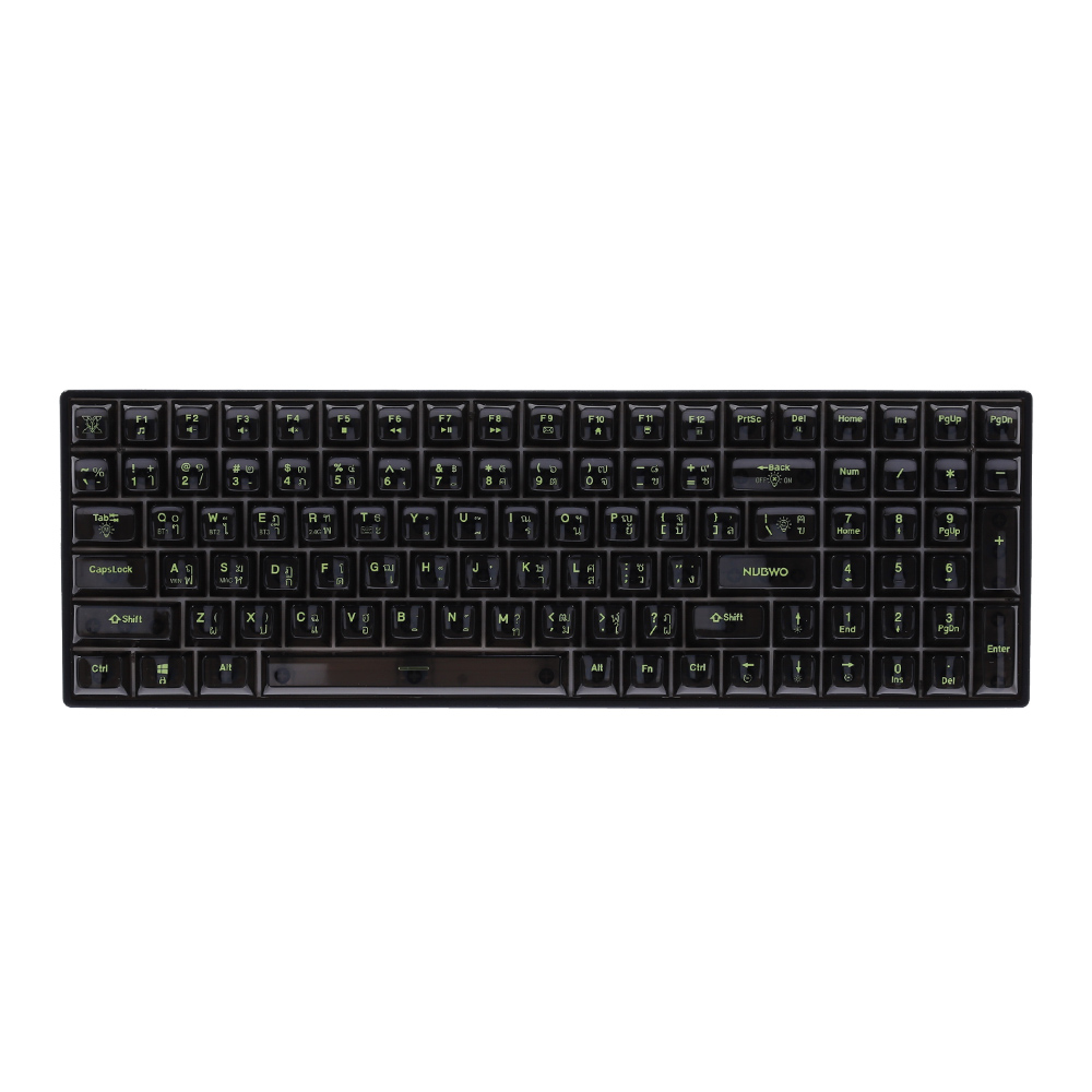 WIRELESS KEYBOARD (คีย์บอร์ดไร้สาย) NUBWO X38 BARRAHZ (TRANSPARENT BLACK-GREEN) (CIY BLUE SWITCH RGB EN/TH)