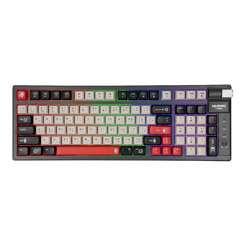 WIRELESS KEYBOARD (คีย์บอร์ดไร้สาย) NUBWO X803 GALACTIC (GRAY-BLACK-RED) (RED SWITCH MINI RGB EN/TH)