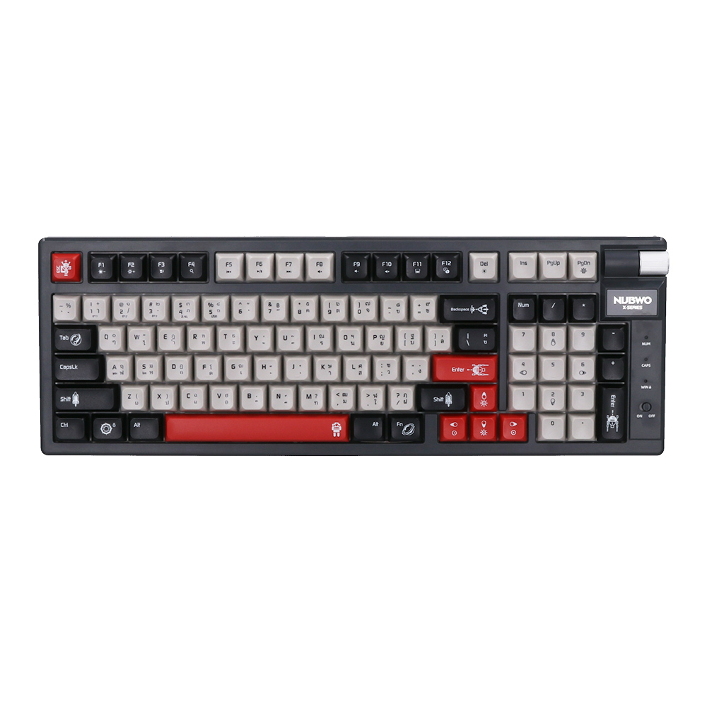 WIRELESS KEYBOARD (คีย์บอร์ดไร้สาย) NUBWO X803 GALACTIC (GRAY-BLACK-RED) (RED SWITCH MINI RGB EN/TH)