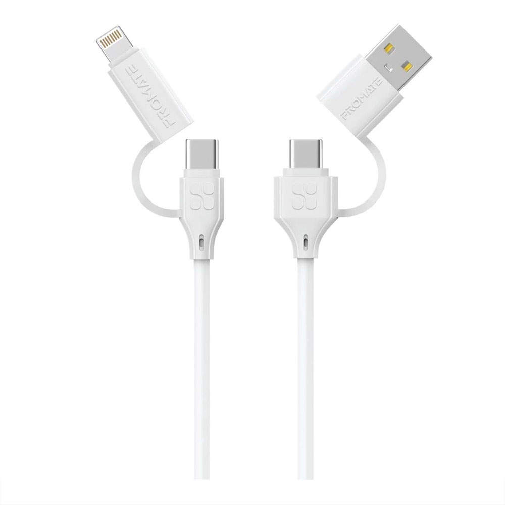 CHARGER CABLE (สายชาร์จ) PROMATE HIGH-SPEED MULTI-CONNECTOR QUADCORD 60W (QUADCORD-PD60) 1.2M (WHITE)