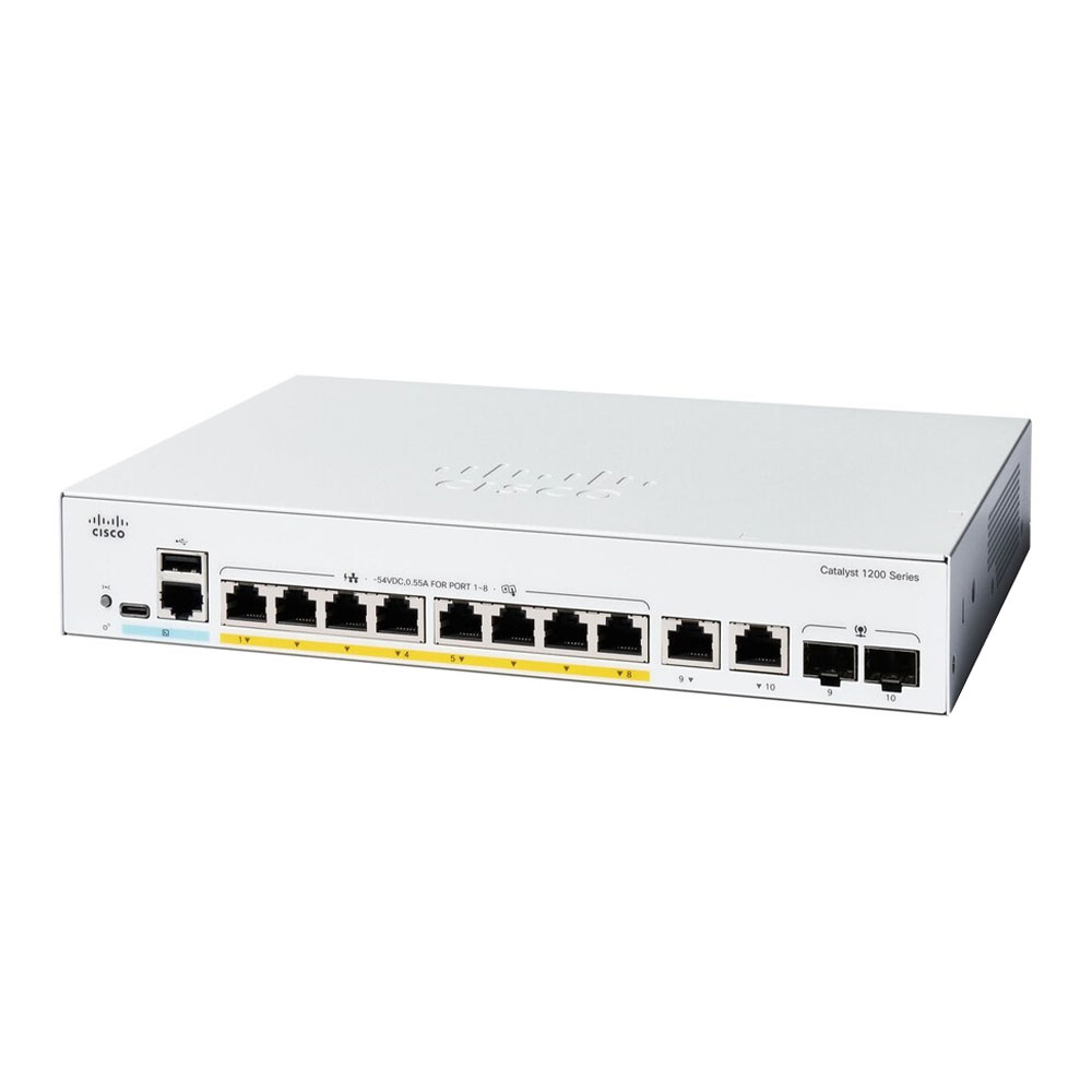 SWITCH (สวิตซ์) CISCO CATALYST 1200 8-PORT GE, FULL POE, 2X1G COMBO (C1200-8FP-2G)