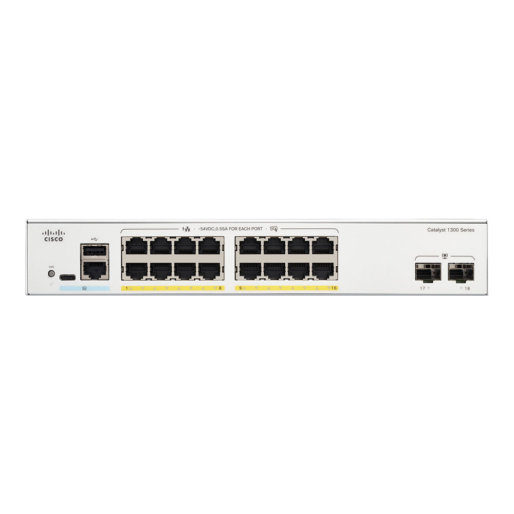 SWITCH (สวิตซ์) CISCO CATALYST 1300 16-PORT GE FULL POE 2X1G SFP (C1300-16FP-2G)