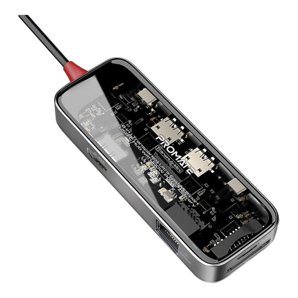USB-C HUB (ยูเอสบีซีฮับ) PROMATE TRANSHUB-MINI - 8-IN 1 TRANSPARENT ULTRA-FAST MULTIPORT