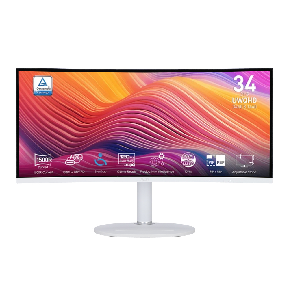 Monitor (จอมอนิเตอร์) MSI Modern MD342CQPW - 34 Inch VA UWQHD 120Hz Adaptive Sync Curved