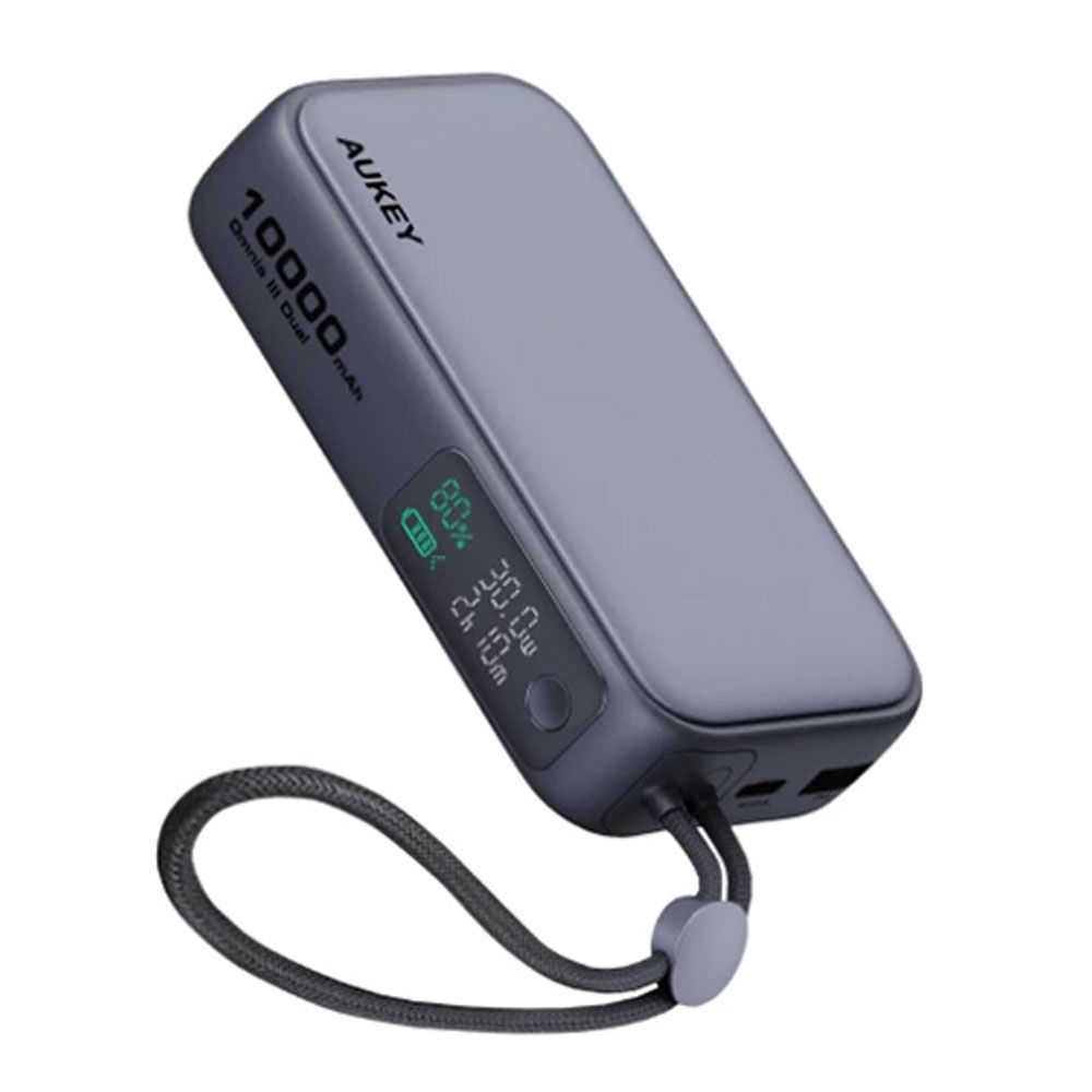 POWER BANK (พาวเวอร์แบงค์) AUKEY SPARK SERIES 10000mAh 30W (PB-Y47) WITH BUILT-IN-CABLE (GREY)