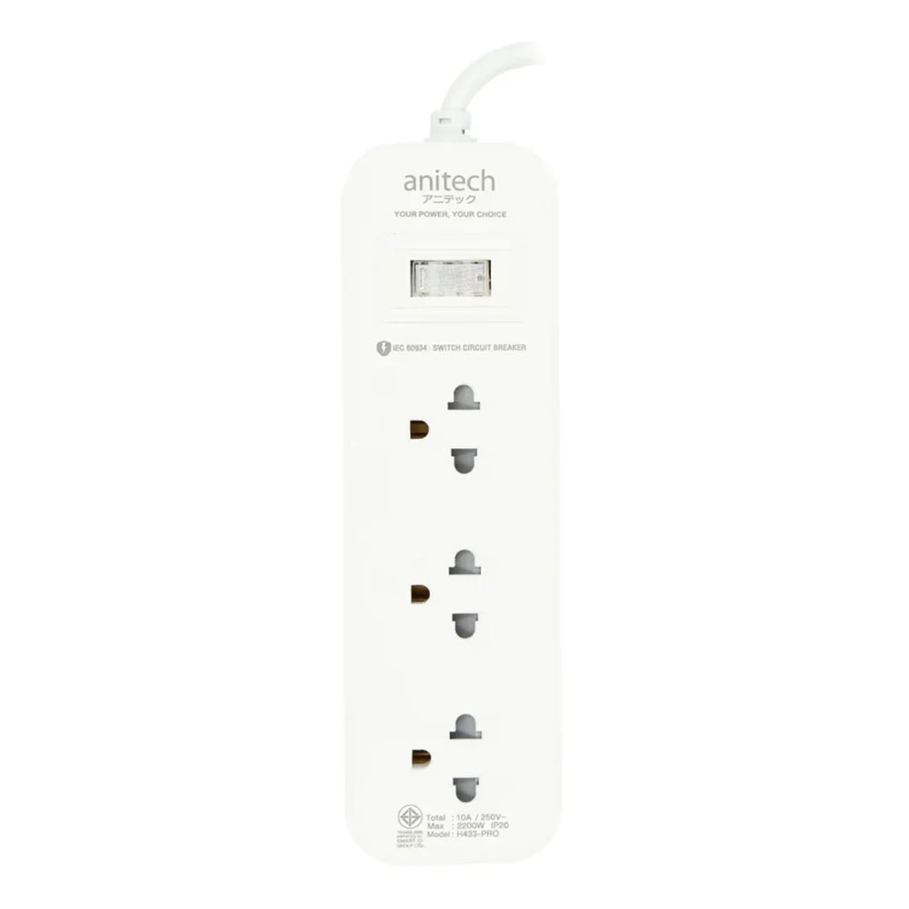 PLUG (ปลั๊กไฟ) ANITECH 3 WAY 1 SWITCH 3M (H433-PRO) (WHITE)