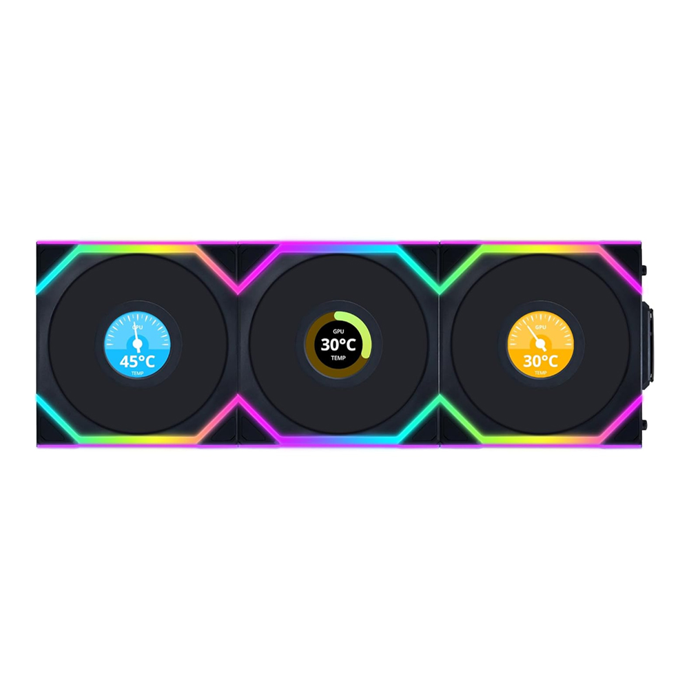 CASE FAN (พัดลมเคส) LIAN LI UNI FAN SL WIRELESS LCD 120 TRIPLE PACK (BLACK) (12SLLCD1W3B)