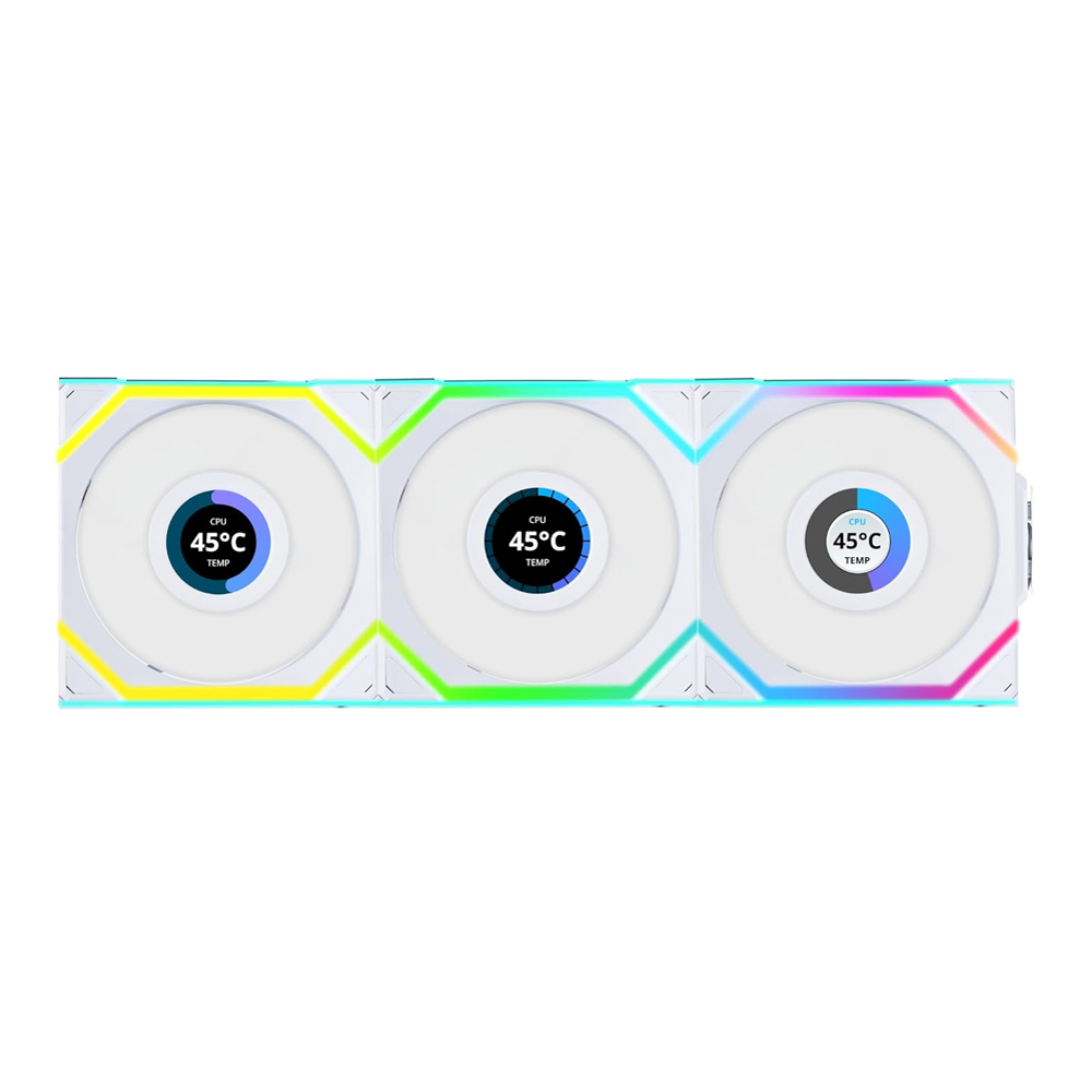CASE FAN (พัดลมเคส) LIAN LI UNI FAN SL WIRELESS LCD 120 TRIPLE PACK (WHITE) (12SLLCD1W3W)