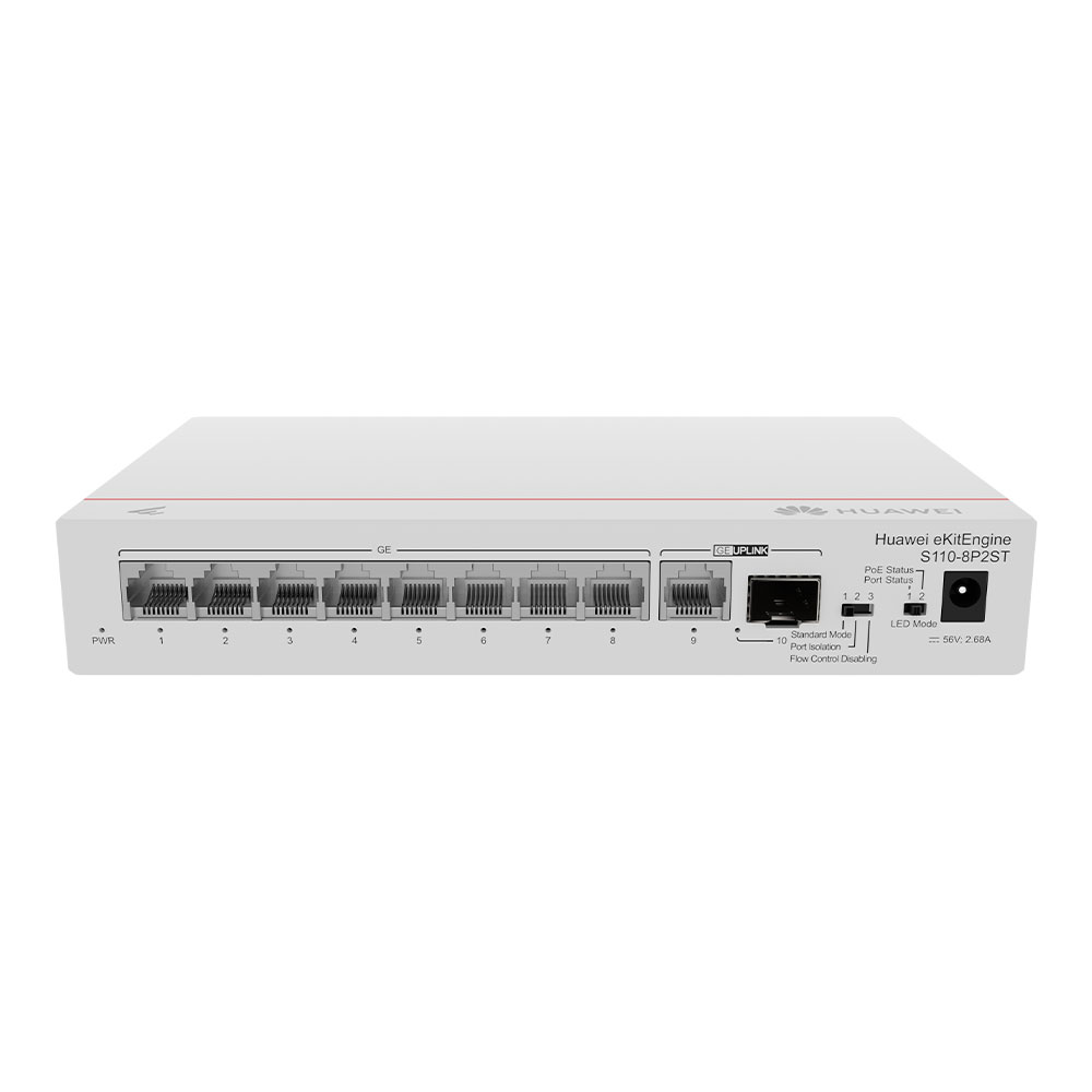 SWITCH (สวิตซ์) HUAWEI S110-8P2ST (8*10/100/1000BASE-T PORTS, PoE+, 1*GE SFP PORT, 1*10/100/1000BASE-T PORT, AC POWER, POWER ADAPTER) (98012269)
