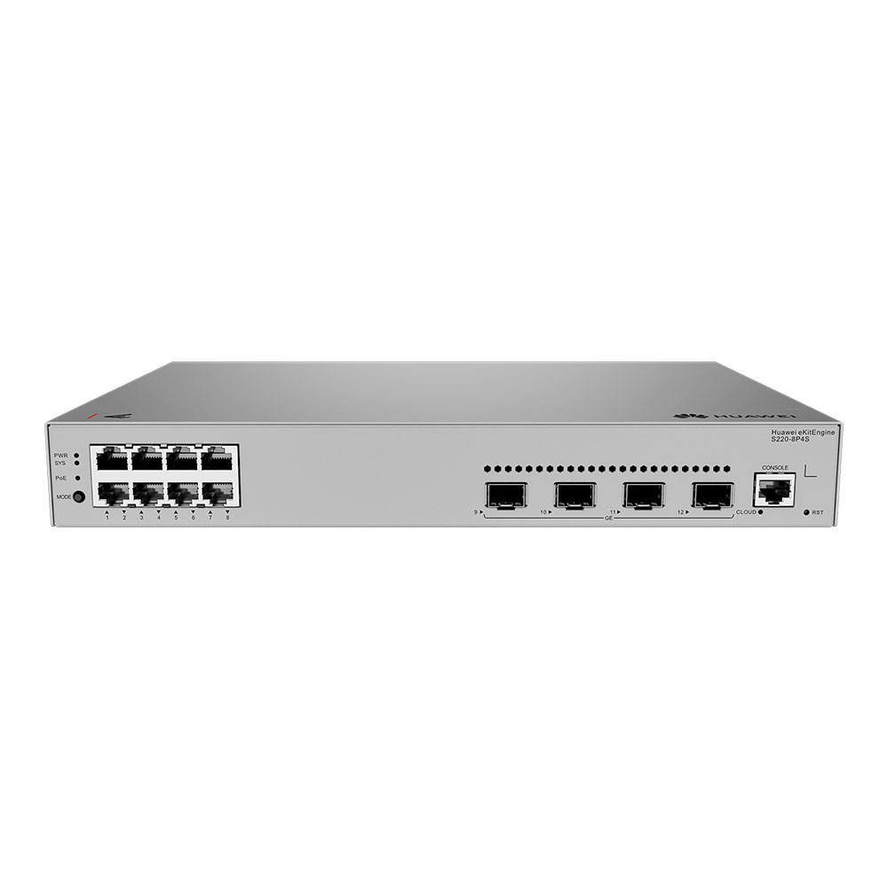 SWITCH (สวิตซ์) HUAWEI S220-8P4S (EIGHT 10/100/1000BASE-T ETHERNET PORTS (125W PoE+), FOUR GIGABIT SFP PORTS, BUILT-IN AC POWER SUPPLY) (98012552)