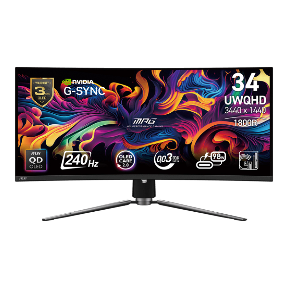Monitor (จอมอนิเตอร์) MSI MPG 341CQPX QD-OLED - 34.18 Inch QD-OLED 2K 240Hz Nvidia G-Sync Compatible USB-C Curved