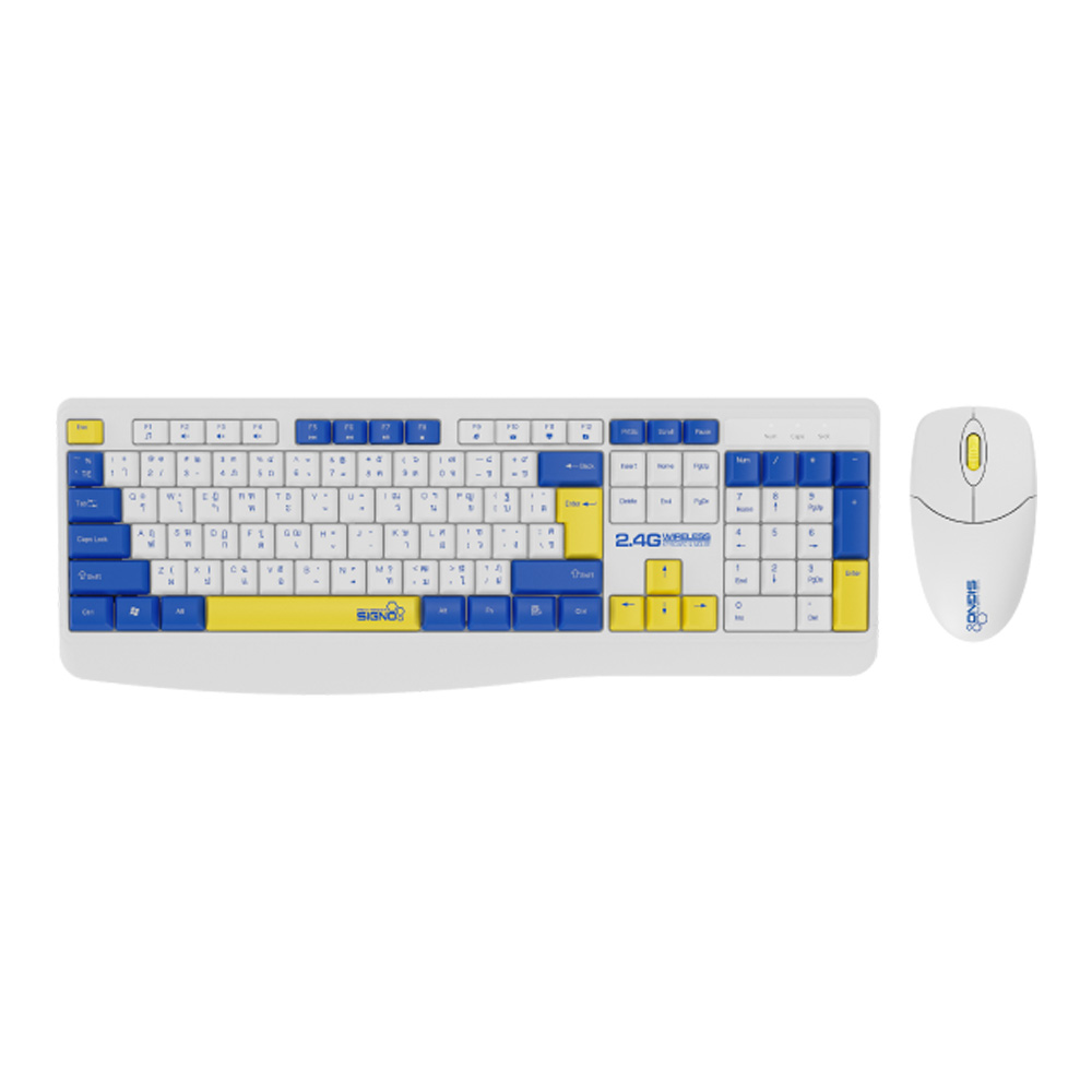 WIRELESS KEYBOARD & MOUSE (คีย์บอร์ดและเมาส์ไร้สาย) SIGNO KW-770 WM-107W - WHITE