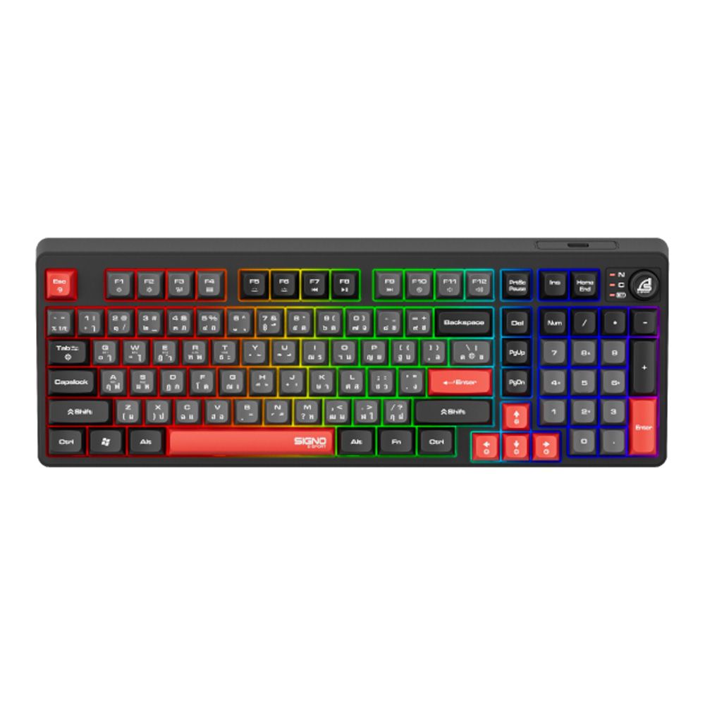 WIRELESS KEYBOARD (คีย์บอร์ดไร้สาย) SIGNO KB-726BLK EXODUS RUBBER DOME SWITCH RGB EN/TH - BLACK