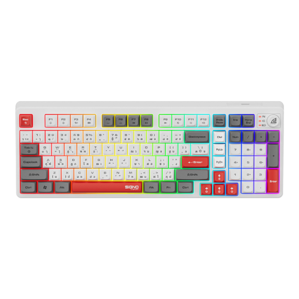 WIRELESS KEYBOARD (คีย์บอร์ดไร้สาย) SIGNO KB-726W EXODUS (WHITE) (RUBBER DOME SWITCH RGB EN/TH)