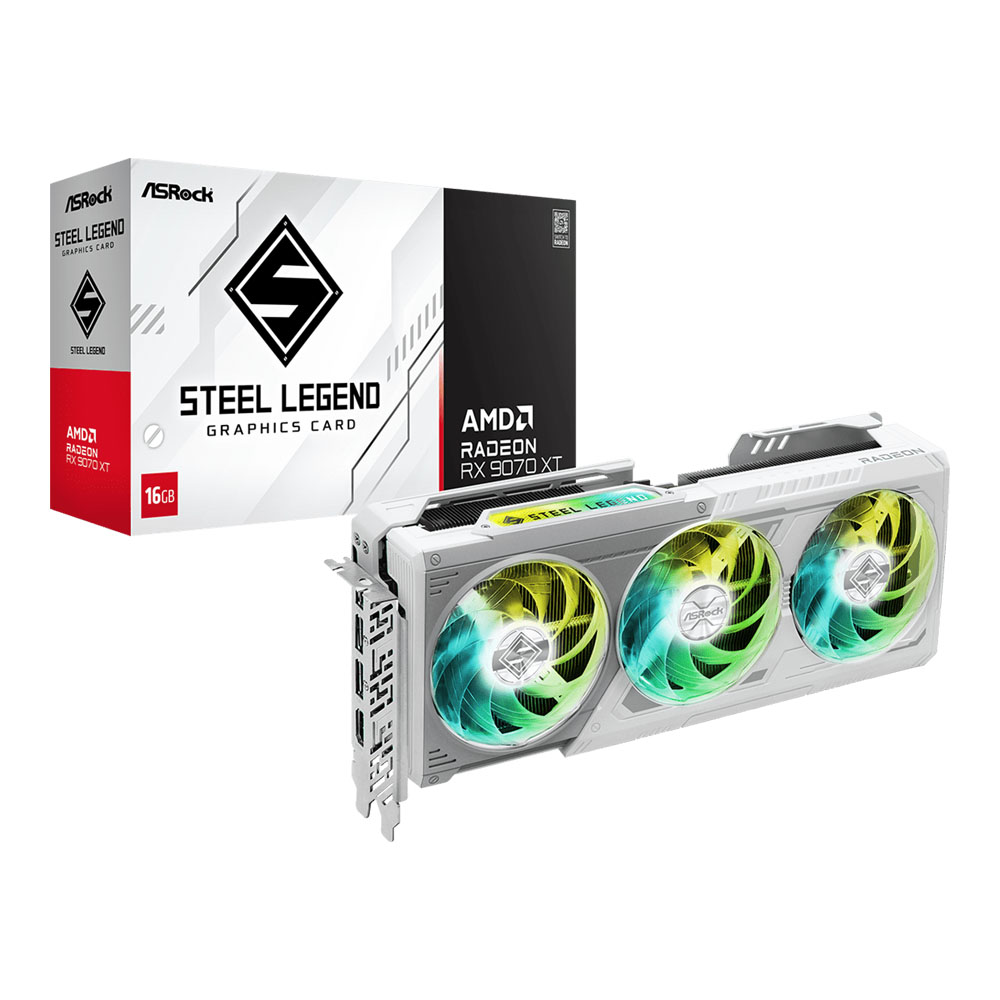 VGA (การ์ดแสดงผล) ASROCK AMD RADEON RX 9070 XT STEEL LEGEND 16GB - 16GB GDDR6 (RX9070XT SL 16G)