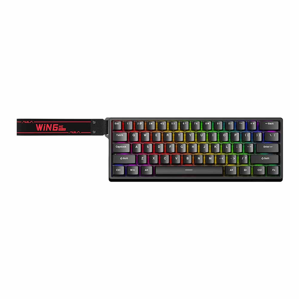 KEYBOARD (คีย์บอร์ด) AULA WIN60HE GRAY WOOD MAGNETIC SWITCH RGB EN/TH - BLACK