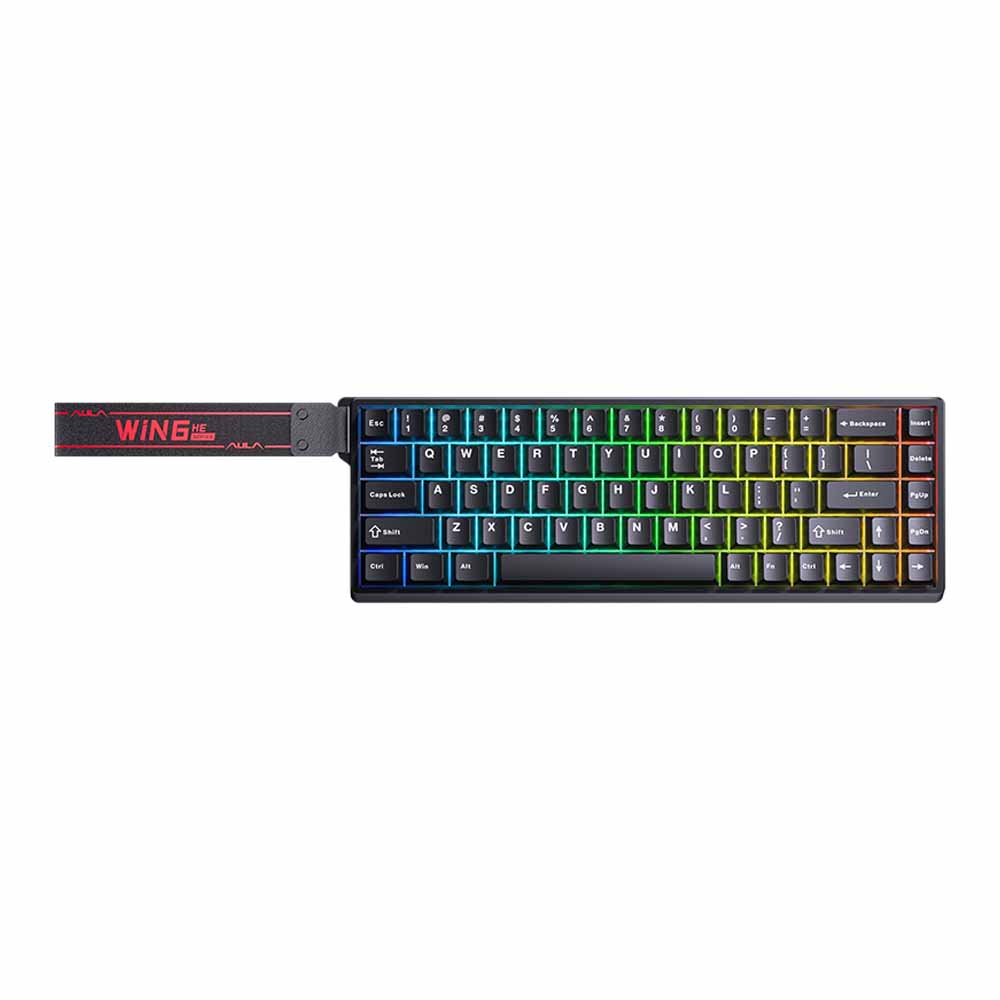 KEYBOARD (คีย์บอร์ด) AULA WIN68HE GRAY WOOD MAGNETIC SWITCH RGB EN/TH - BLACK