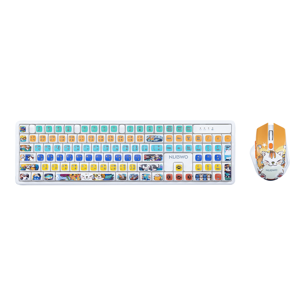 KEYBOARD & MOUSE (คีย์บอร์ดและเมาส์ไร้สาย) NUBWO NKM645 - ORANGE KITTY
