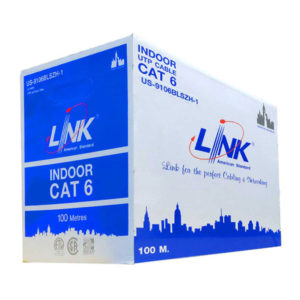 LAN CABLE (สายแลน) LINK US-9106BLSZH-1 CAT 6 UTP ENHANCED 250MHz CMR 23 AWG 100 M./BOX. - BLUE