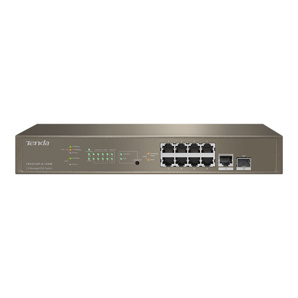 SWITCH (สวิตซ์) TENDA TEG5310P-8-150W L3 MANAGED POE 8 PORT
