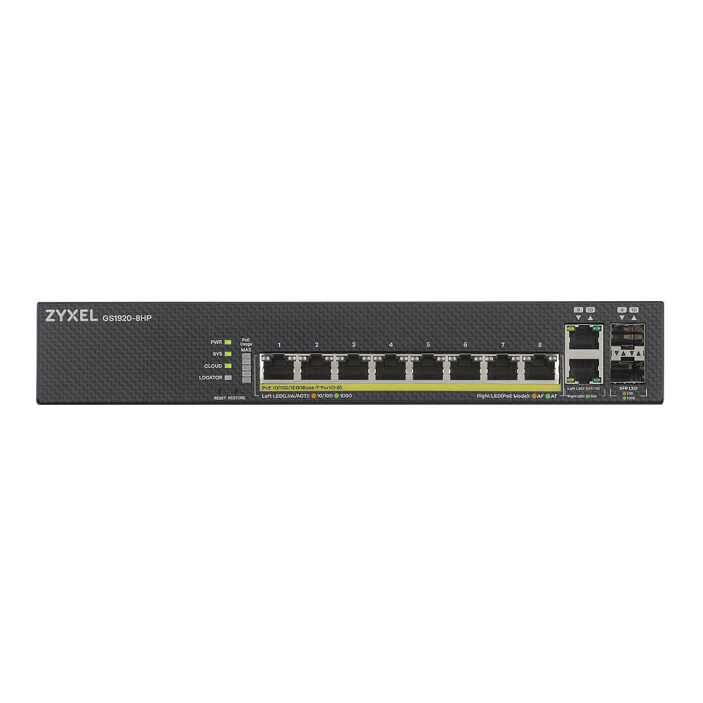 SWITCH (สวิตซ์) ZYXEL GS1920 8-PORT GBE SMART MANAGED - BLACK (GS1920-8HPV2)