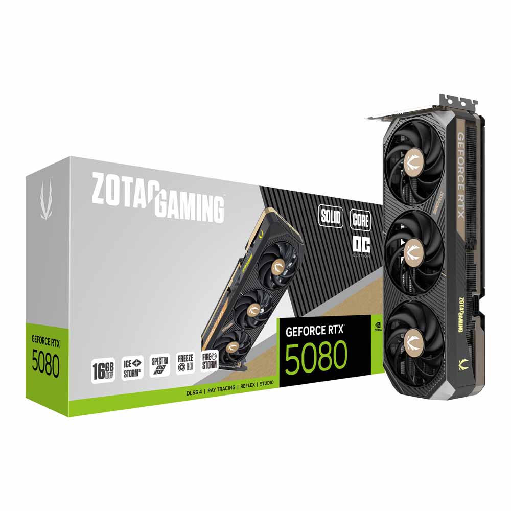 VGA (การ์ดแสดงผล) ZOTAC GAMING GEFORCE RTX 5080 SOLID CORE OC - 16GB GDDR7 (ZT-B50800J2-10P)