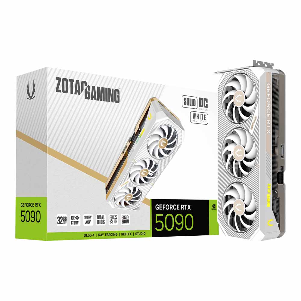 VGA (การ์ดแสดงผล) ZOTAC GAMING GEFORCE RTX 5090 SOLID OC WHITE EDITION - 32GB GDDR7 (ZT-B50900Q-10P)