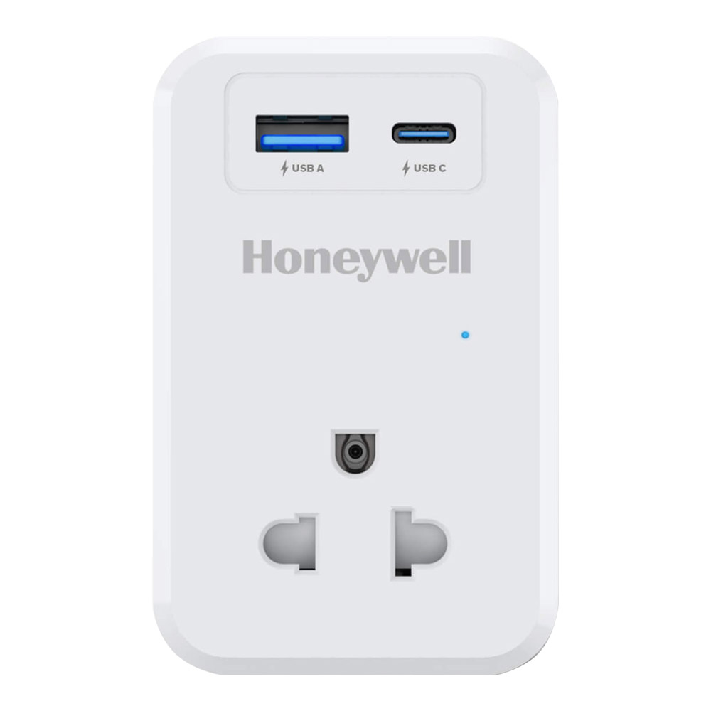 TRAVEL ADAPTER (ตัวแปลงหัวปลั๊ก) HONEYWELL HC000033 - 1 x OUTLET 1 x USB-A 1 x USB-C 2500W WHITE