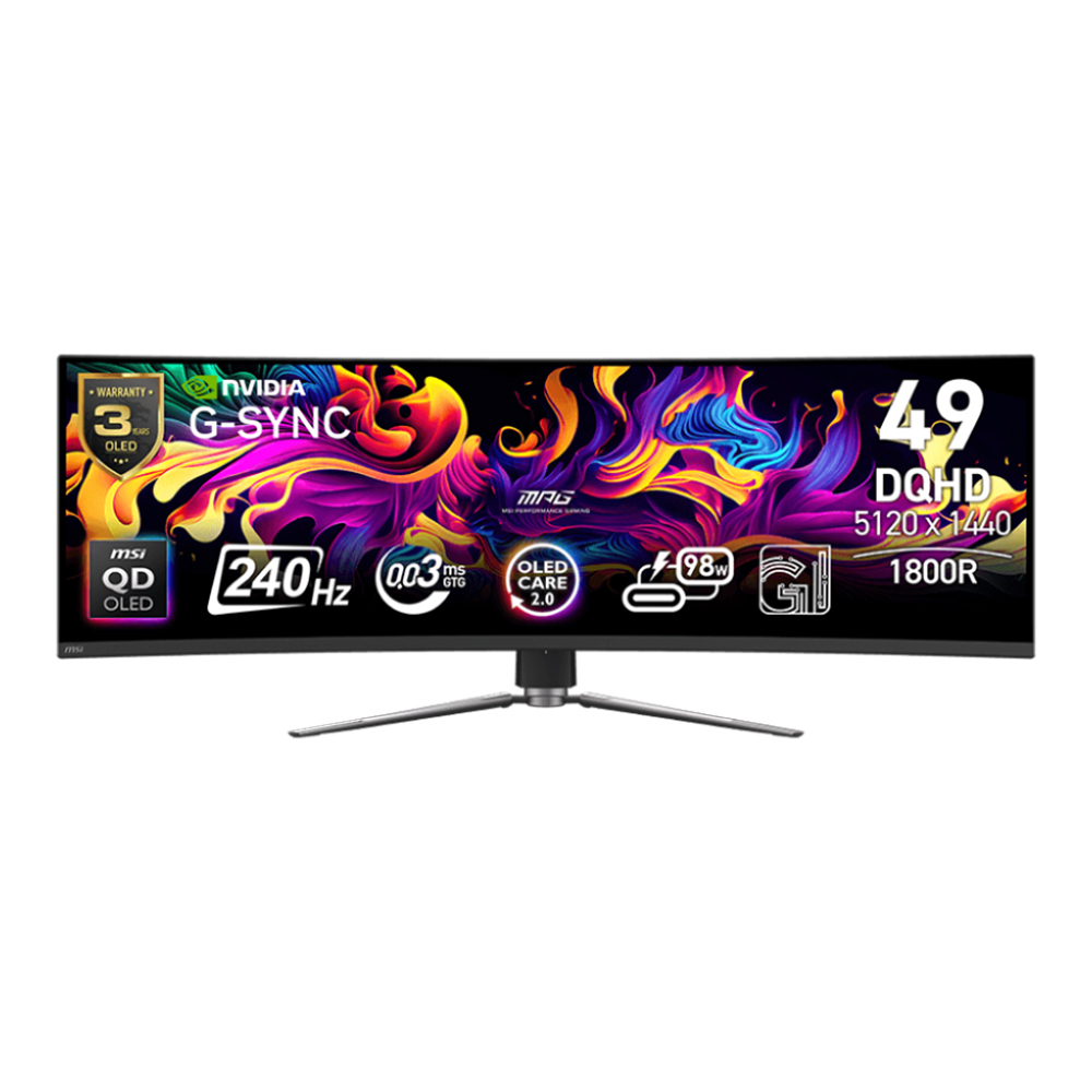 MONITOR (จอมอนิเตอร์) MSI MPG 491CQPX QD-OLED - 49 INCH QD-OLED DQHD 240Hz G-SYNC COMPATIBLE USB-C CURVED