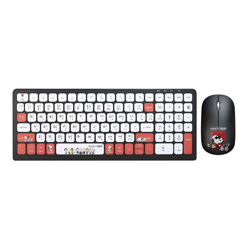 WIRELESS KEYBOARD & MOUSE (คีย์บอร์ดและเมาส์ไร้สาย) ANITECH X SNOOPY 3 SNP-PA814-BK - BLACK