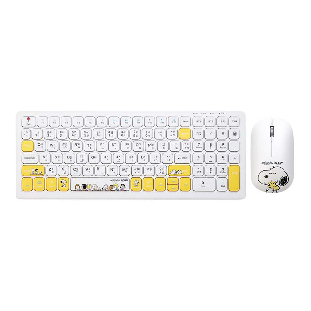 WIRELESS KEYBOARD & MOUSE (คีย์บอร์ดและเมาส์ไร้สาย) ANITECH X SNOOPY 3 SNP-PA814-WH - WHITE